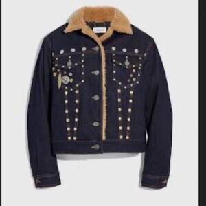 Coach Dark Blue Denim Jacket with Shearling Collar